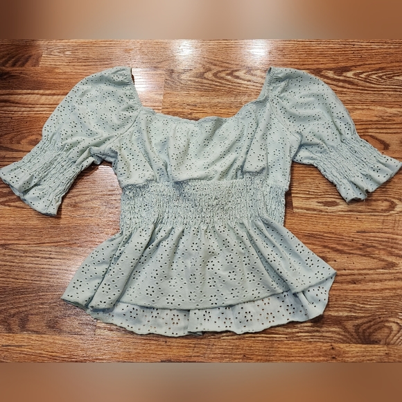 Urban Romantics Lacy Boho Peplum Babydoll Summer Top Womens Size S - Picture 6 of 10